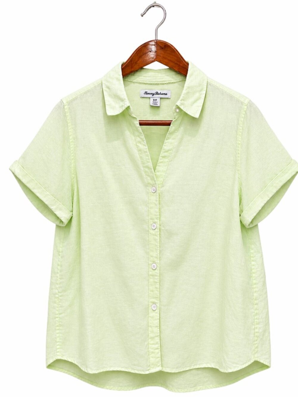 Tommy Bahama 100% Linen Shirt Small Pale Lime Green Button Down